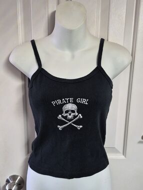Pirate Girl Cropped Black Tank Top